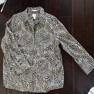 Chicos SZ 3 (L/XL) Leopard Print Long sleeve No-Iron Dressshirt Workwear Classic
